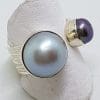 Sterling Silver Black & Blue/Grey Pearl Open Band Ring