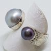 Sterling Silver Black & Blue/Grey Pearl Open Band Ring