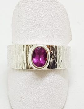 Sterling Silver Oval Pink Tourmaline Wide Band Ring