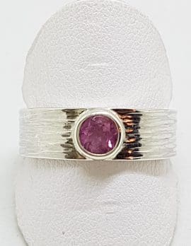 Sterling Silver Pink Tourmaline Wide Band Ring