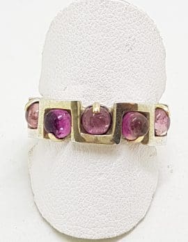 Sterling Silver & 14ct Yellow Gold Pink Tourmaline Eternity Band Ring