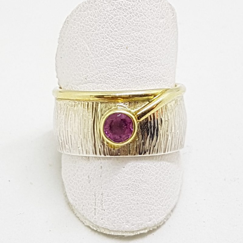 20200510_185423 Sterling Silver & Gold Plated Pink Tourmaline Wide Band Ring
