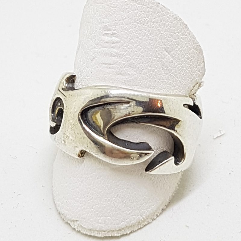 20200510_185742 Sterling Silver Heavy Wide Flame / Wave Patterned Band Ring