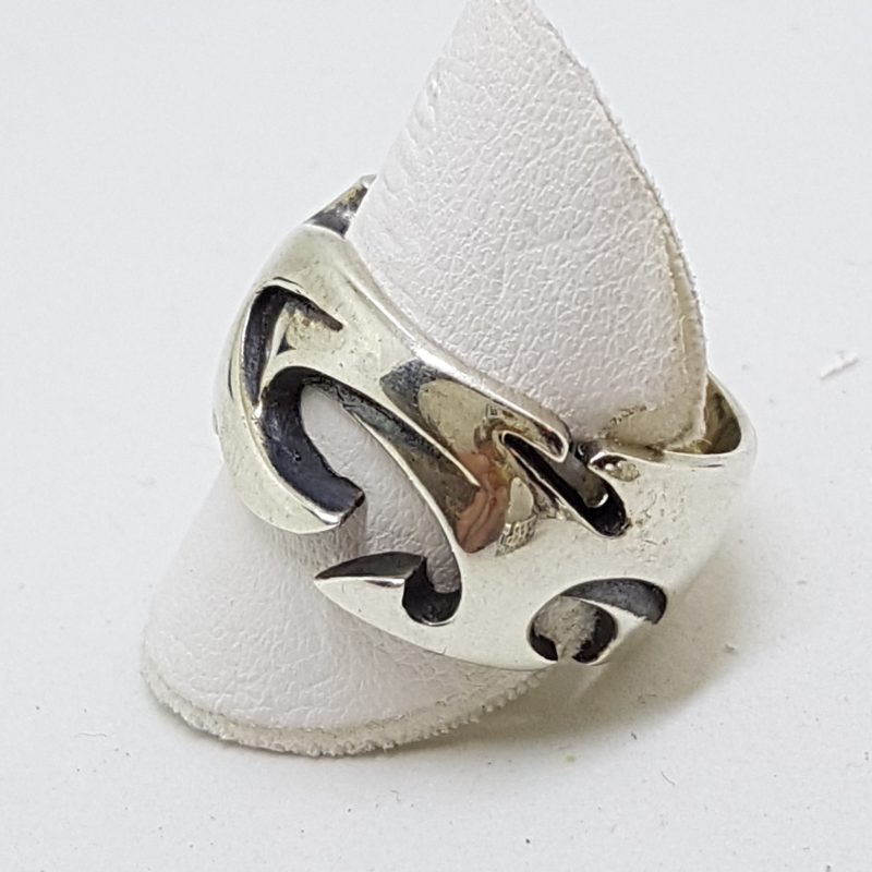 20200510_185800 Sterling Silver Heavy Wide Flame / Wave Patterned Band Ring