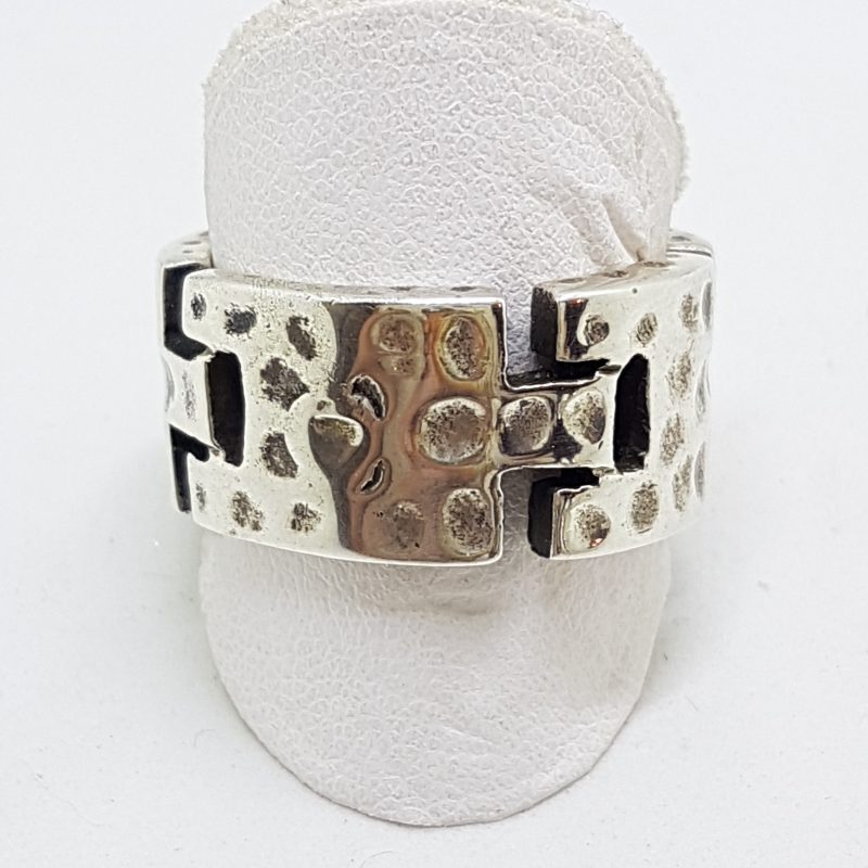 Sterling Silver Heavy Wide Beaten Pattern Band Ring