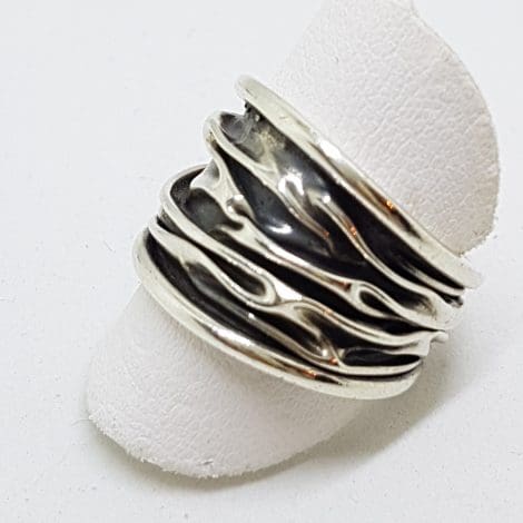 Sterling Silver Wide Crinkle Pattern Band Ring