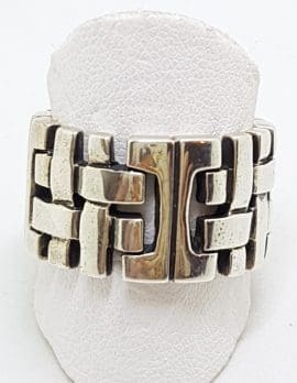 Sterling Silver Heavy Wide Patterned Band Ring