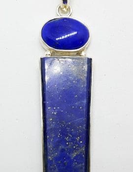 Sterling Silver Very Long Lapis Lazuli Pendant on Silver Chain