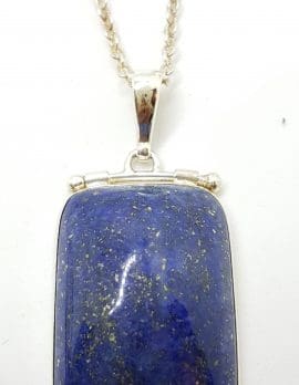 Sterling Silver Rectangular Hinged Lapis Lazuli Pendant on Silver Chain