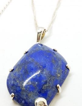Sterling Silver Large Claw Set Lapis Lazuli with Skull Pendant on Silver Chain