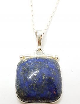 Sterling Silver Square Hinged Lapis Lazuli Pendant on Silver Chain