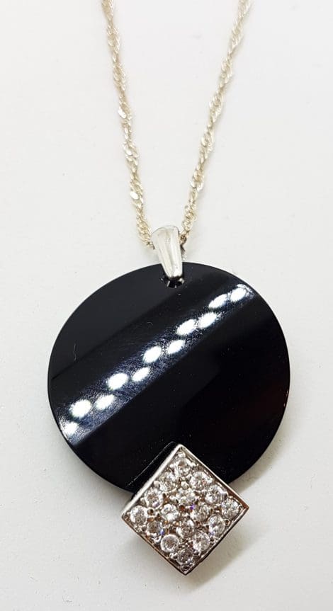 Sterling Silver Large Black and Cubic Zirconia Pendant on Silver Chain