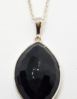 Sterling Silver Onyx Large Elongated Pendant on Silver Chain