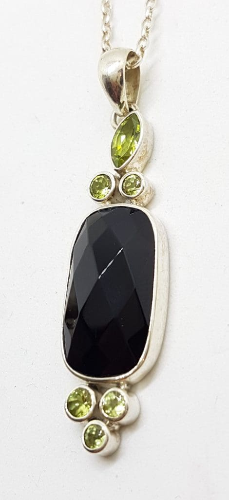 Sterling Silver Onyx and Peridot Pendant on Silver Chain