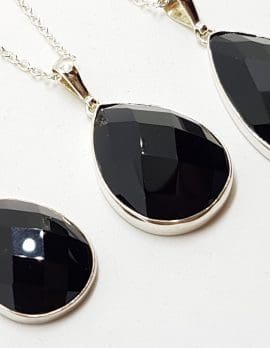 Sterling Silver Teardrop Shape Onyx Pendant on Silver Chain - Available in Three Sizes