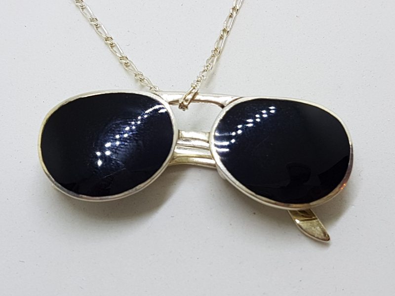 Sterling Silver & Black Large Sunglass Pendant on Silver Chain