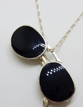 Sterling Silver & Black Large Sunglass Pendant on Silver Chain