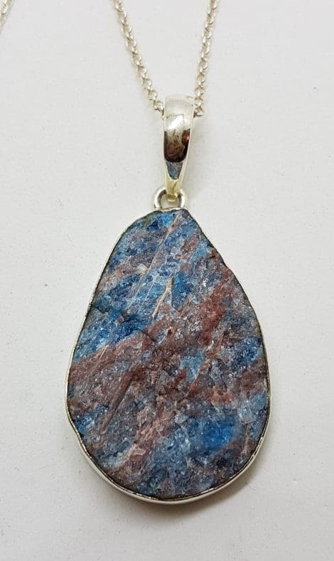 Sterling Silver Large Teardrop Rough Pendant on Silver Chain