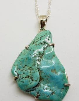 Sterling Silver Turquoise Large Chunky Pendant on Silver Chain
