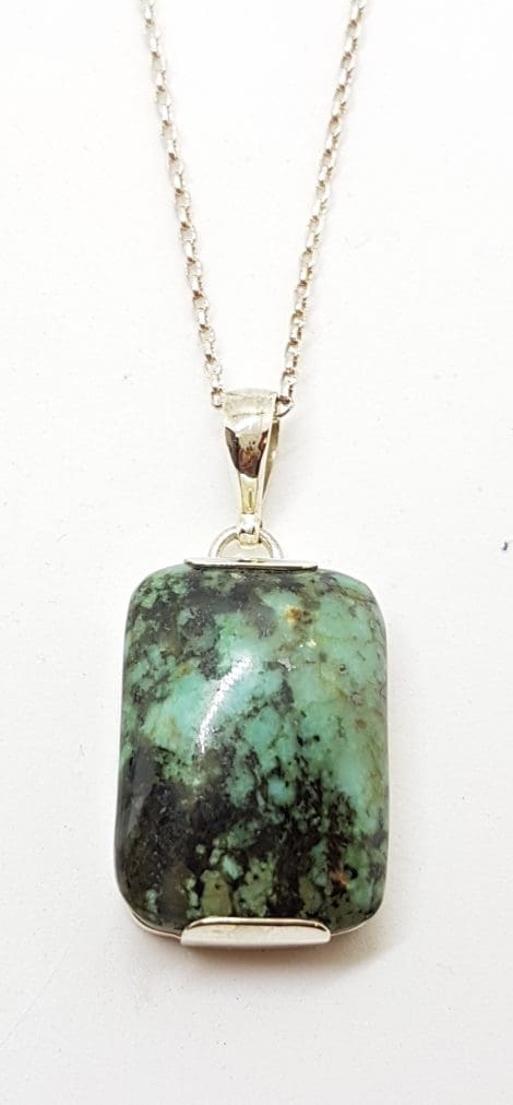 Sterling Silver Rectangular Turquoise Pendant on Silver Chain