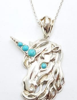 Sterling Silver Turquoise Unicorn Large Pendant on Silver Chain