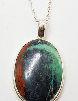 Sterling Silver Large Chrysocolla Cuprite Pendant on Silver Chain