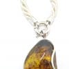 Sterling Silver Large Green Colombian Amber Pendant on Rope Twist Chain with Silver Clasp
