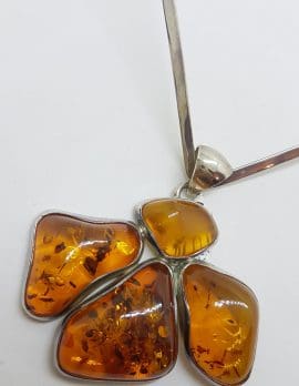 Sterling Silver Very Large Baltic Amber Cluster Pendant on Silver Choker