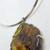 Sterling Silver Very Large Carved Green Colombian Amber Pendant on Silver Choker