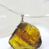 Sterling Silver Very Large Carved Green Colombian Amber Pendant on Silver Choker