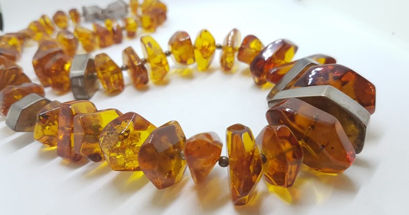 Sterling Silver & Baltic Amber Large Chunky Bead Necklace / Chain