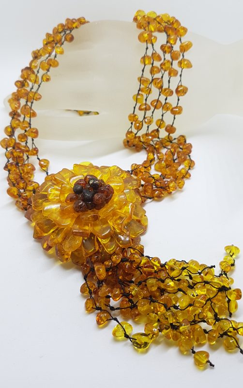 20200512_200104 Natural Baltic Amber Large and Long Flower with Tassel Bead Necklace / Chain