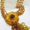 Natural Baltic Amber Large and Long Flower with Tassel Bead Necklace / Chain