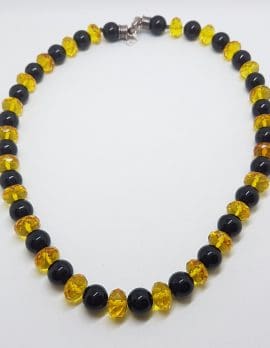 Natural Faceted Baltic Amber & Onyx Bead Necklace / Chain