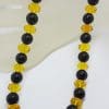 Natural Faceted Baltic Amber & Onyx Bead Necklace / Chain