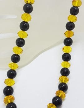 Natural Faceted Baltic Amber & Onyx Bead Necklace / Chain