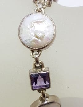 Sterling Silver Pearl with Amethyst Bracelet