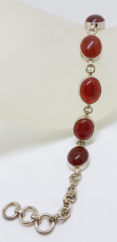 Sterling Silver Oval Cabochon Carnelian Bracelet