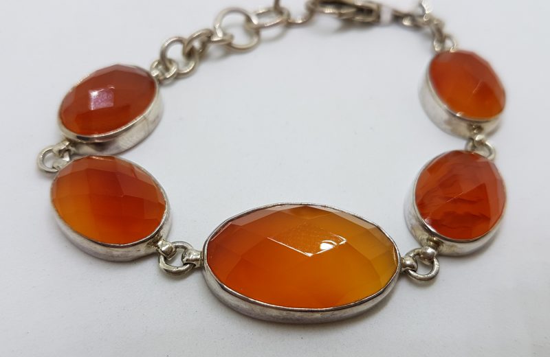 Sterling Silver Oval Faceted Carnelian Bracelet