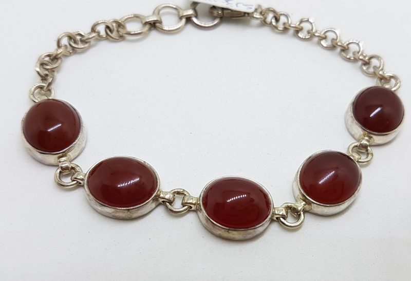 Sterling Silver Oval Cabochon Carnelian Bracelet