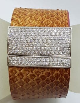 Sterling Silver Very Wide Leather with Cubic Zirconia Bracelet