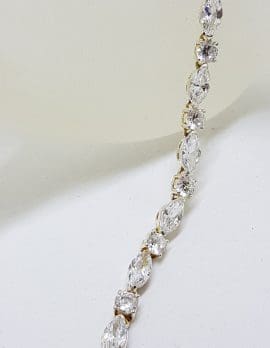 Sterling Silver Cubic Zirconia Marquis & Round Bracelet