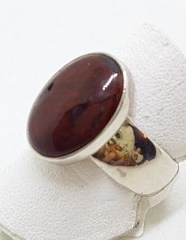 Sterling Silver Red Jasper on Wide Band Ring