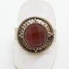 Sterling Silver Round Ornate Carnelian Ring