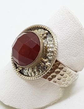 Sterling Silver Round Ornate Carnelian Ring