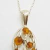 Sterling Silver Natural Amber Cluster Pendant on Silver Chain