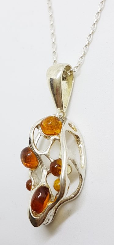 Sterling Silver Natural Amber Cluster Pendant on Silver Chain