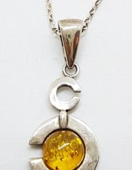 Sterling Silver Natural Amber Pendant on Silver Chain