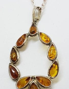 Sterling Silver Natural Amber Large Pendant on Silver Chain