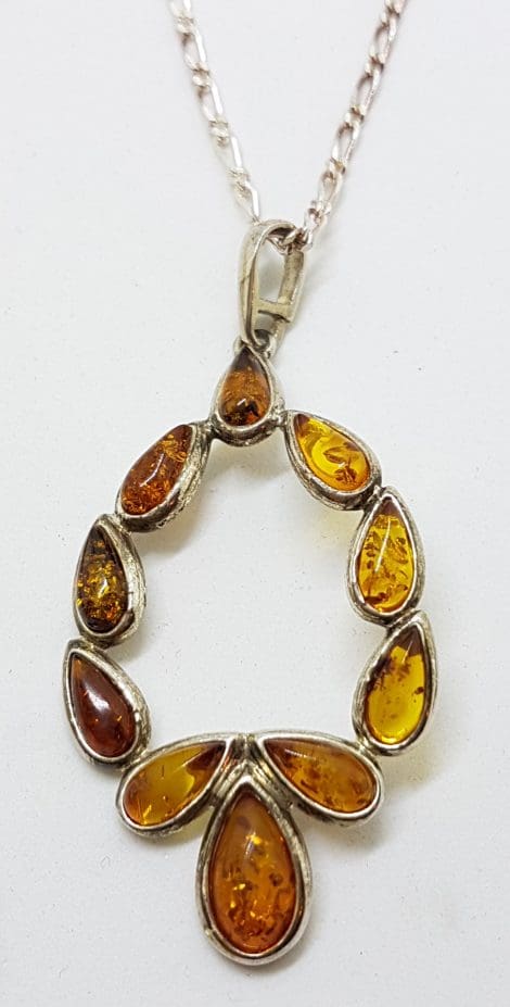 Sterling Silver Natural Amber Large Pendant on Silver Chain